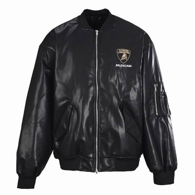 Balenciaga 25Fw Lamborghini Collaboration Embroidered Baseball Flight Leather Ja