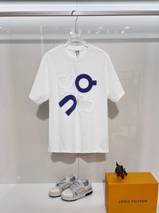 Loewe 2026 New Style Embossed Pleated Foamed Letter Logo Unisex Short-Sleeve T-S