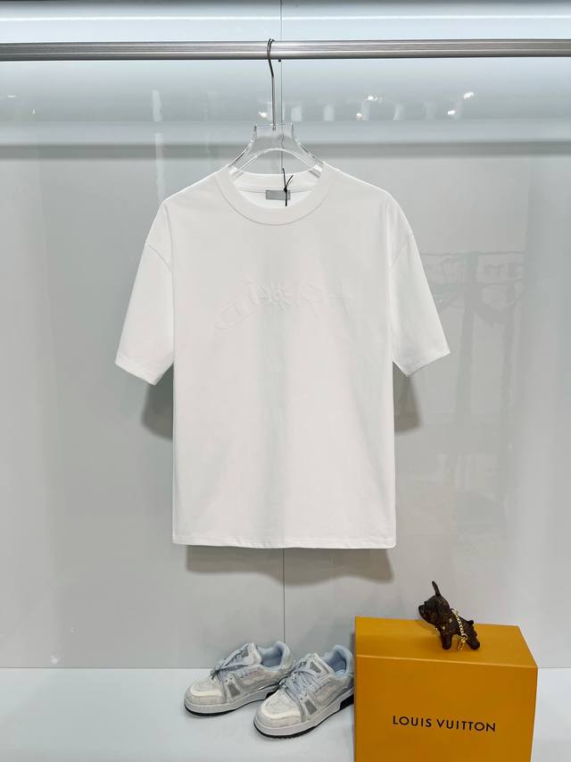 Dior 2026 New Digital Flocked Foamed Sunflower Letter Logo Unisex Short-Sleeve T