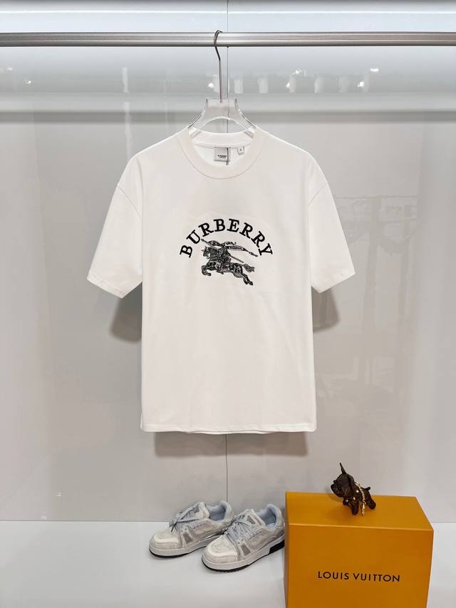 Burberry 2026 New Style Unisex Short-Sleeve T-Shirt with Embroidered Horse Logo