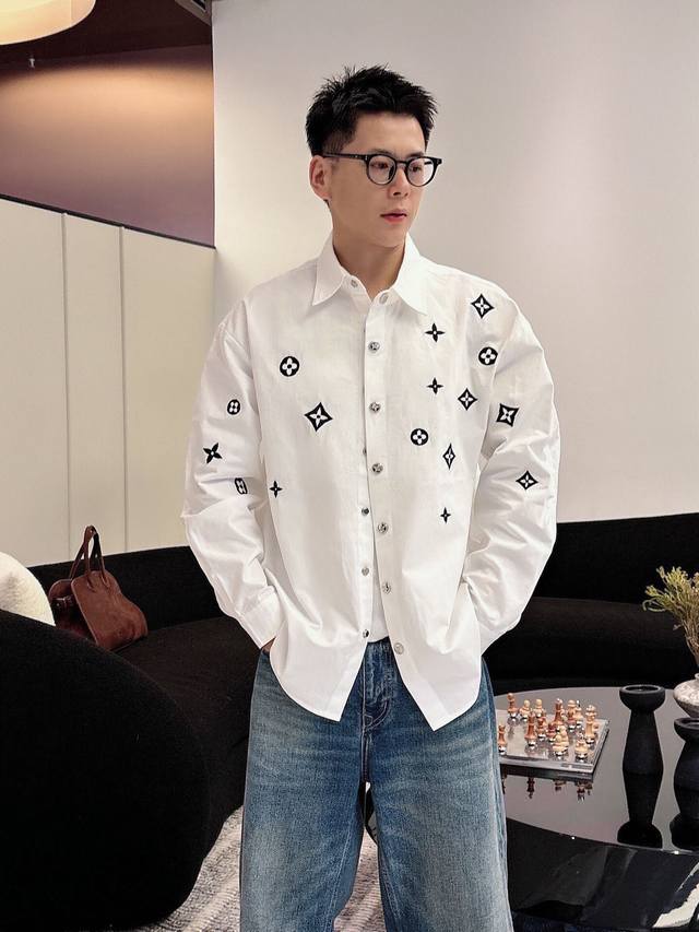 Lv New Embroidered Logo Shirt Jacket. Made with custom Xinjiang pure cotton fabr