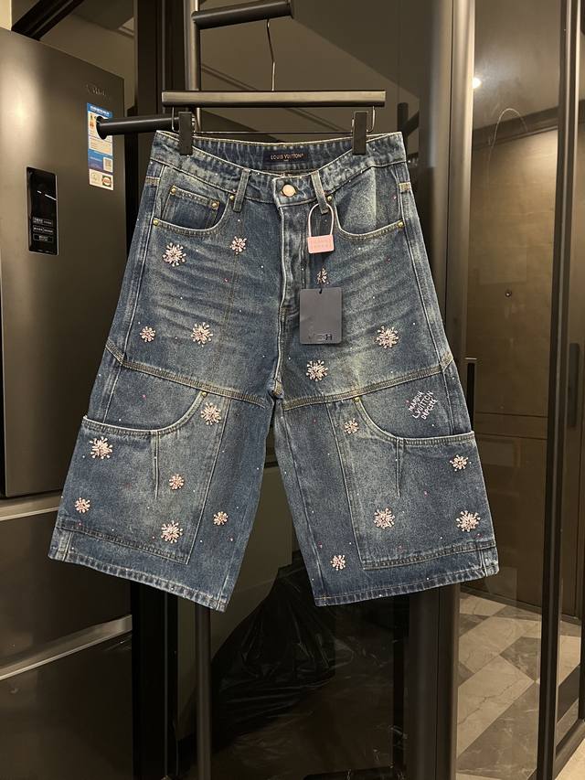 Next Day Louis Vuitton Hand-stitched Cherry Blossom Rhinestone Embroidered Denim