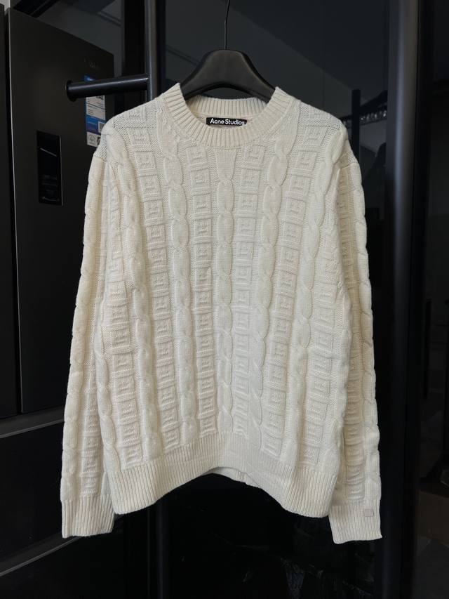 (Next day) Acne 25Ss Wool Blend Mini Smiley Face Cable Knit Pullover Sweater (A