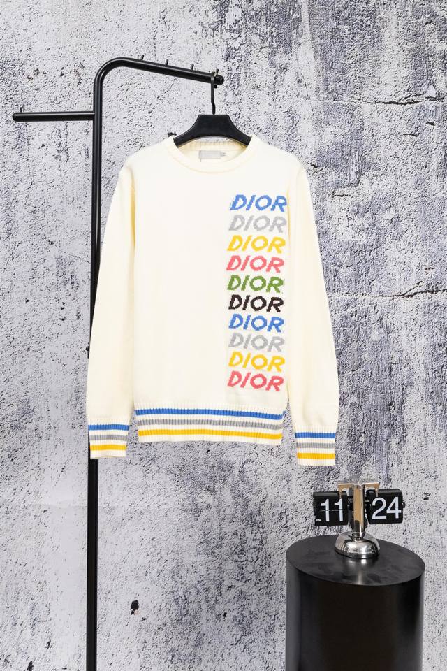Dior 2026 New Rainbow Letter Knit Crew Neck Pullover Sweater. This is a new kni
