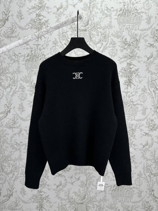 Celine 25Ss New Crew Neck Sweater Triomphe Jacquard Classic Style Crew Neck Rib