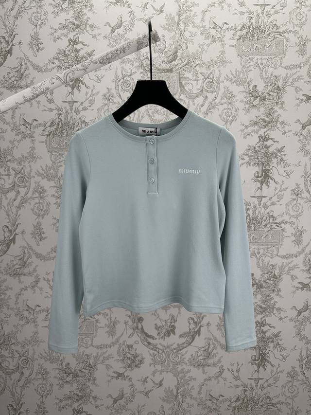 Miumiu 25Ss New Round Neck Long Sleeve Solid Color Henley Collar Cashmere Sweate