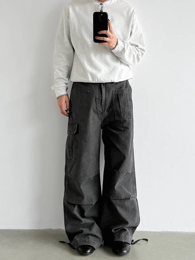 Style No. Xk3722 American-style multi-pocket pleated wide-leg cargo pants, unis
