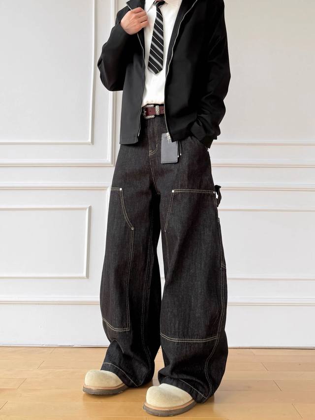 Style No. Xk3723 American High Street Retro Deconstructed Denim Curved Blade Je