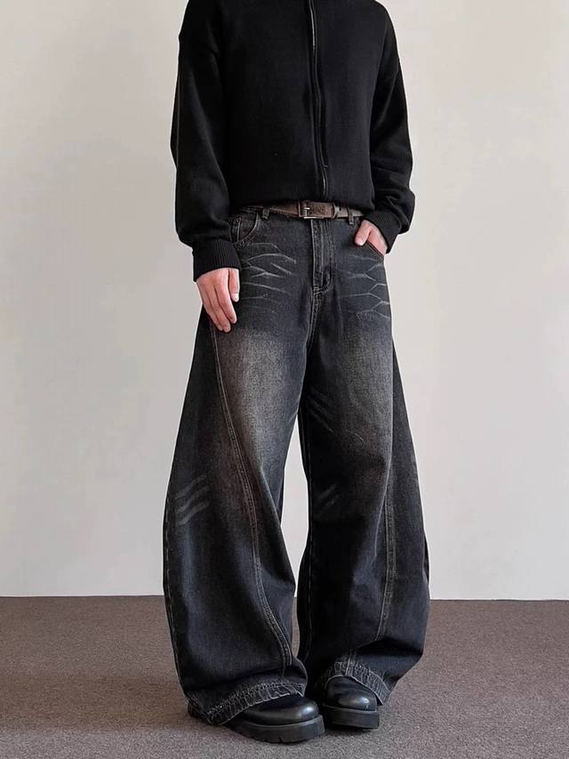 Style No. Xk3724 American high-street retro deconstructed denim curved blade je