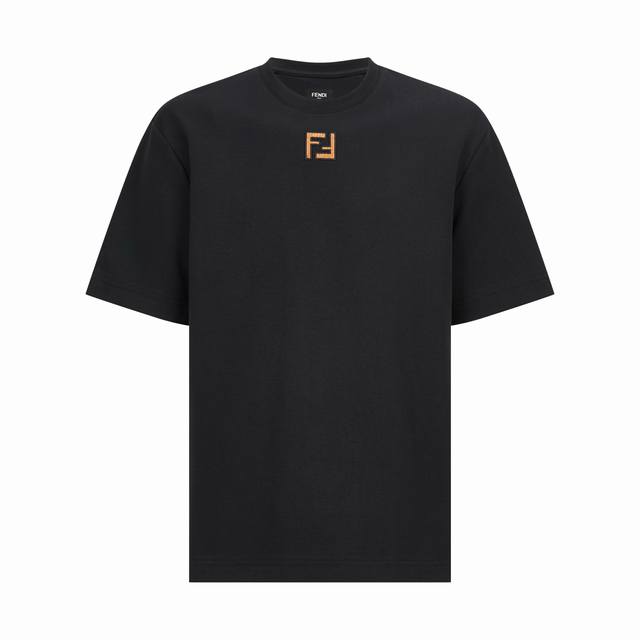 Fendi Double F Suede Embroidered Logo Short-Sleeve T-Shirt Fabric: 260g merceriz