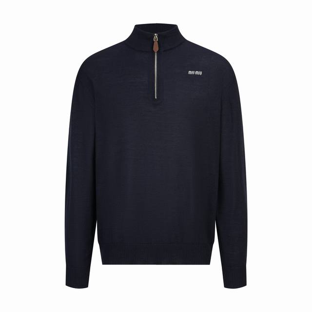 Miumiu Suede Trim Half-Zip Knit Sweater Fabric: 50% wool, 10% cashmere, 30% cott