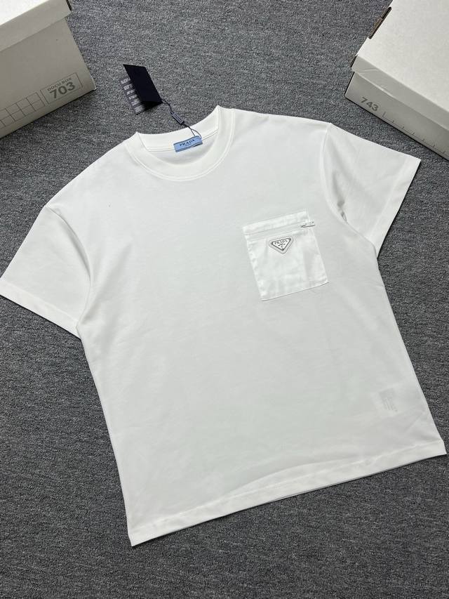 Prada Short-Sleeve T-Shirt Colors: Black, White Craftsmanship: Triangle Pocket