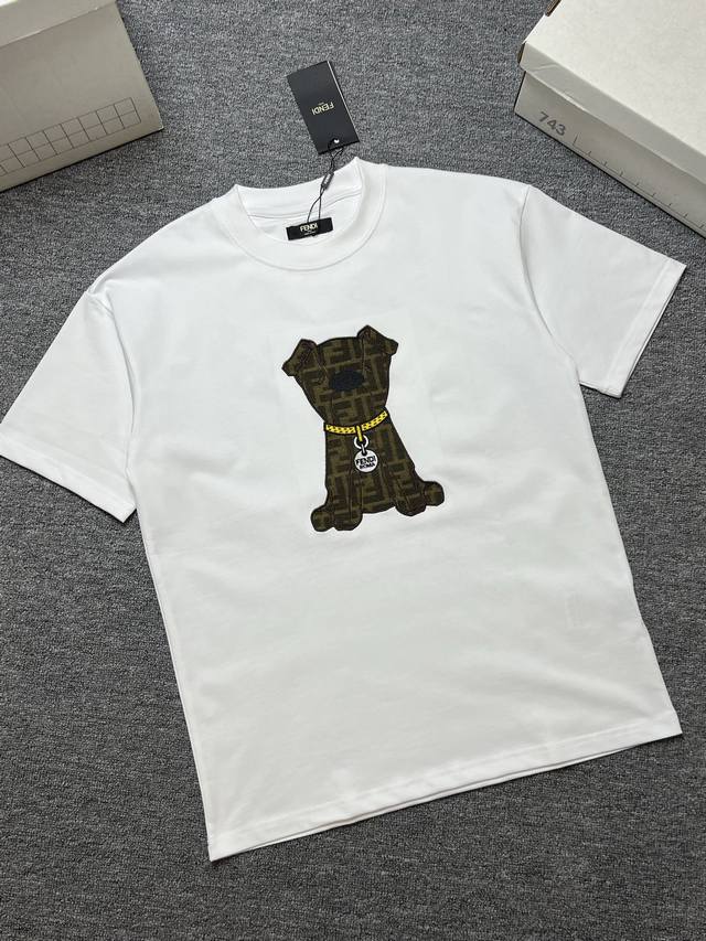 Fendi Short-Sleeve T-Shirt Colors: Black, White Craftsmanship: Dog Embroidery Si