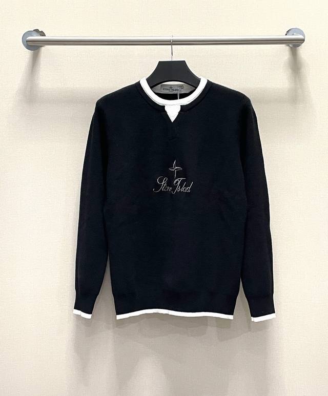 Stone Island Embroidered Faux Two-Piece Knit Sweater Create a Stylish Autumn/Win