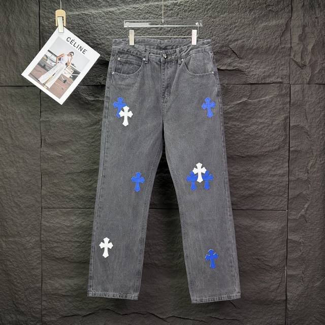 Chrome Hearts 2026 New Blue and White Sanskrit Cross Patchwork Couple Style Was