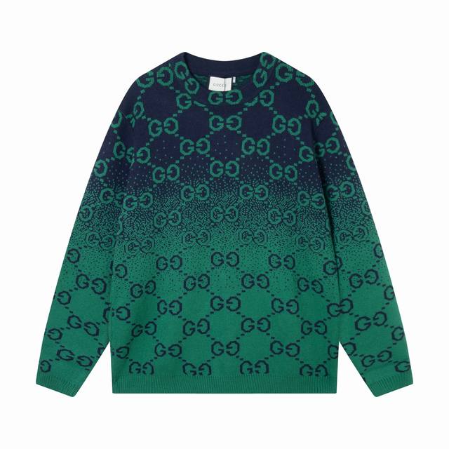 Gucci Gradient Logo Jacquard Crew Neck Sweater ( ) Colors: Red, Green ( ) Sizes: