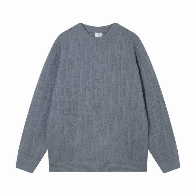 Dior Embossed All-over Print Crew Neck Knit Wool Sweater ( ) Colors: Khaki, Gre