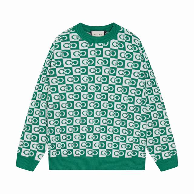 Gucci all-over double G check jacquard crew neck sweater Colors: blue, green Siz