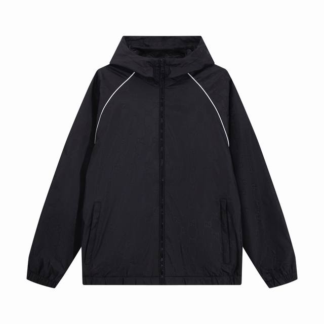 Gucci 2025 New All-over Webbing Logo Patchwork Couple Jacket Color: Black Sizes