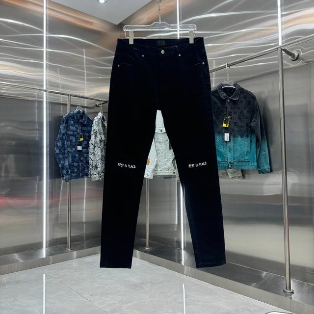 Rta Ripped Lettering Street Style Slim Fit Stretch Jeans, Black, Sizes 30, 32, 3