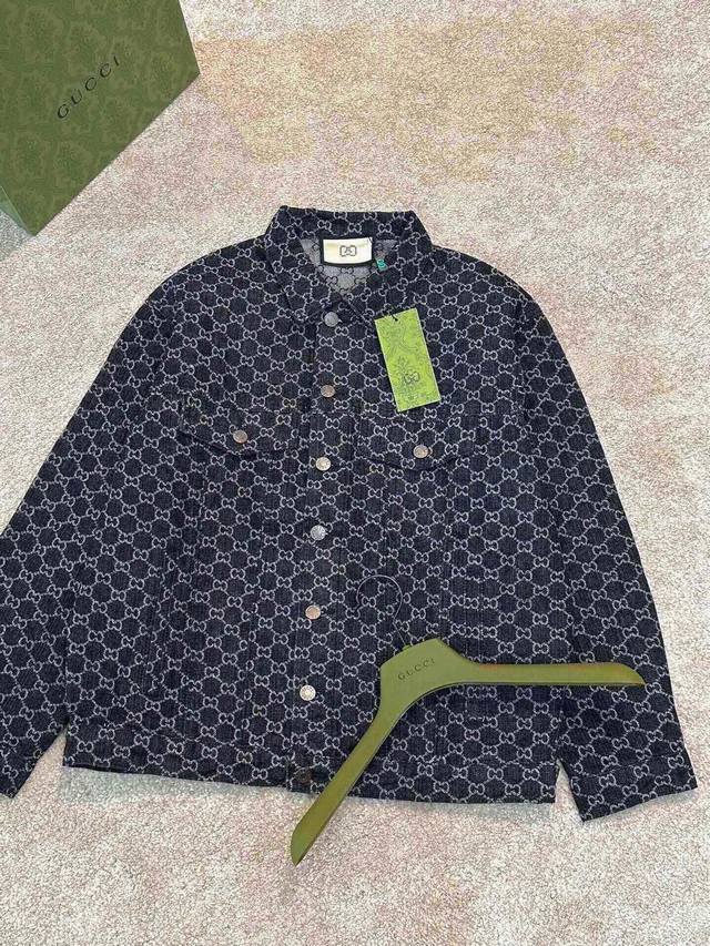 Coolqi Heavy-Duty Distressed Washed Monogram Denim Jacket ( ) All-over jacquard