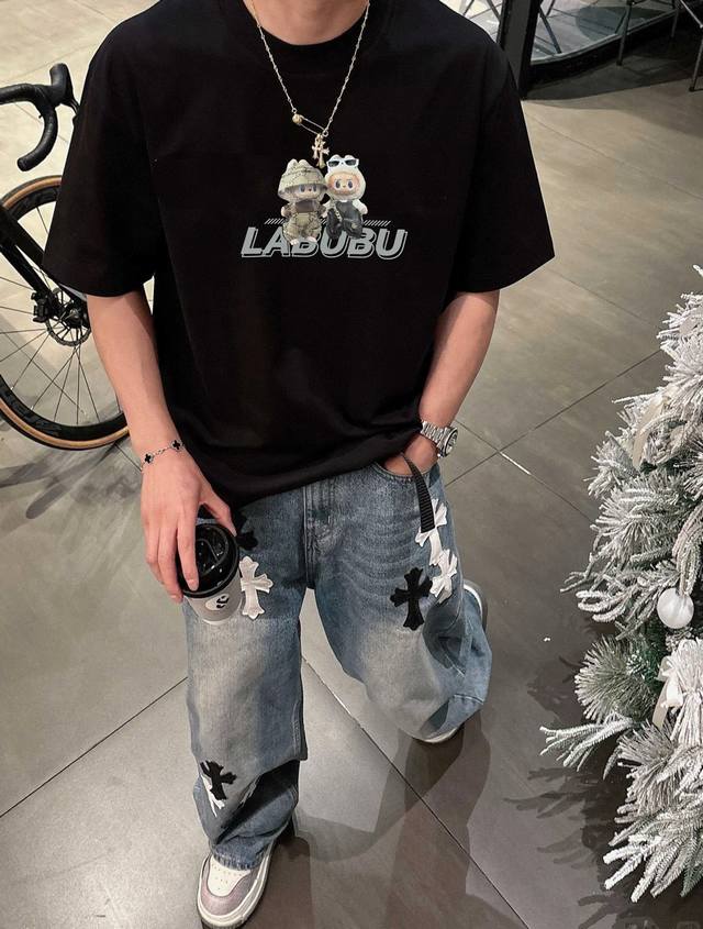 Labubu Cartoon Print Gucci New Short-Sleeve T-Shirt. Unisex! Made with 280g Xinj