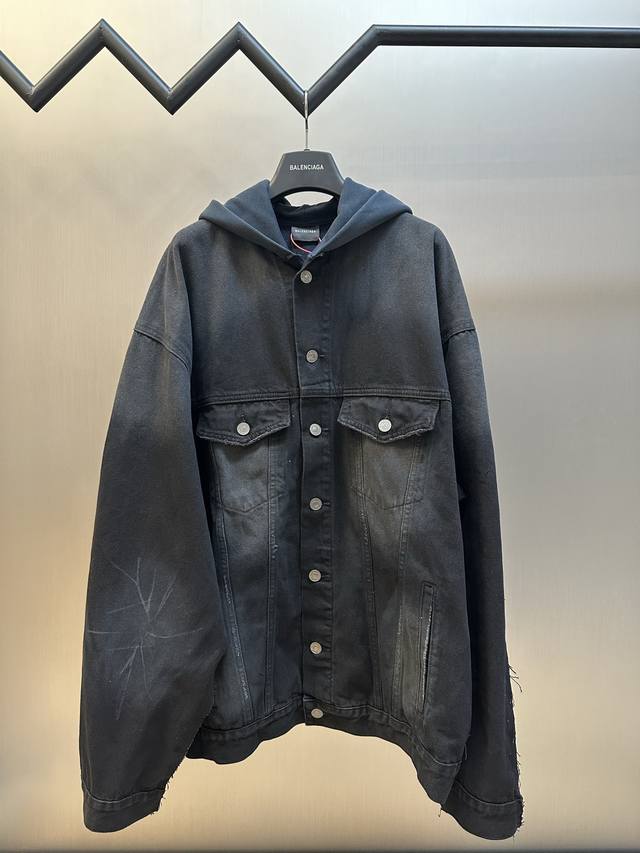 Balenciaga Embroidered Hooded Denim Jacket Made with custom-fitted pure cotton