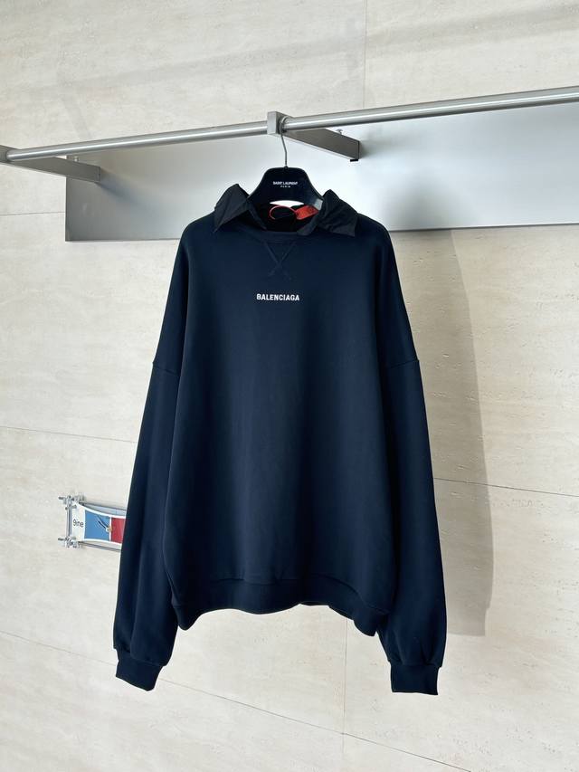Balenciaga* 25Fw New Back Embroidered Shirt Collar Sweatshirt Custom Cloud Touch