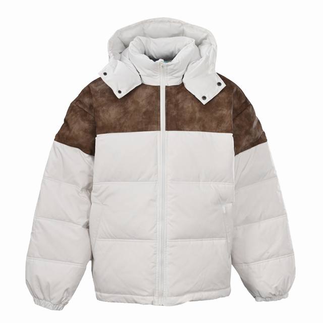Supreme 25Fw Leather Yoke Puffer Jacket. Leather patchwork zipper down puffer ja