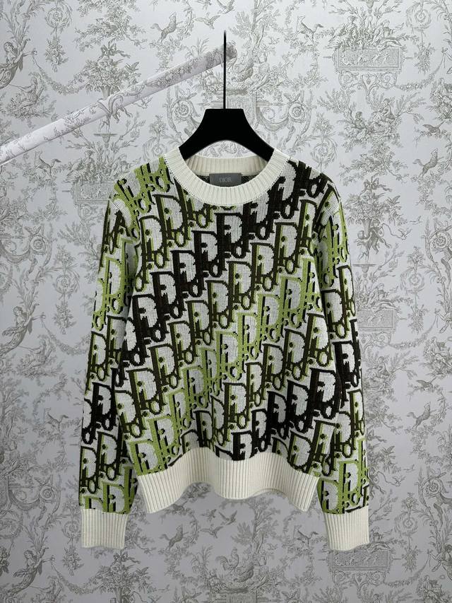 Dior 25Ss New Knitwear in White Sheep Wool with Oblique Print. This knitwear is