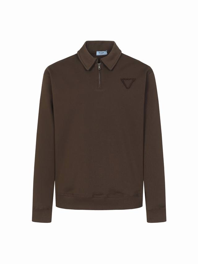 Prada Fabric Logo Embroidered Cotton Collar Half-Zip Sweatshirt Size: Fabric: 2