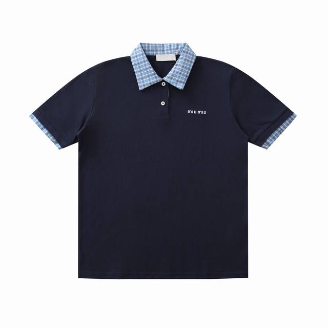 Miu's new plaid collar patchwork piqu