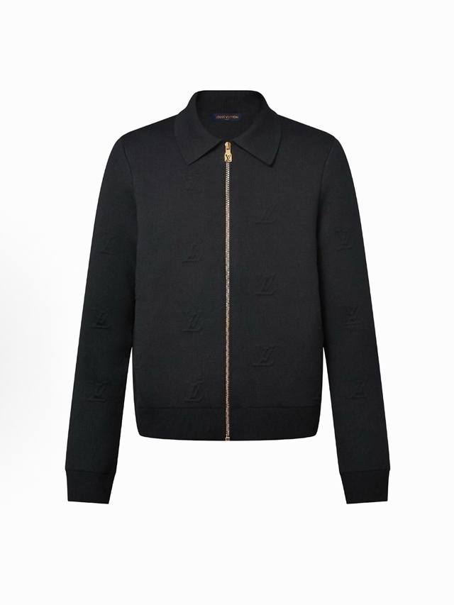 LV Embossed Lapel Knit Zipper Jacket, Black ( ). Original version purchased for
