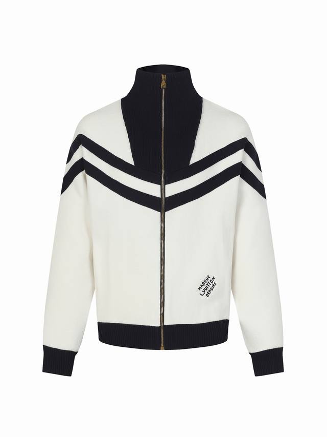 Top-tier version 1V 24Ss Striped Color-blocked Stand Collar Zipper Knit Cardigan