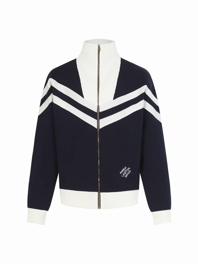 Top-tier version 1V 24Ss Striped Color-blocked Stand Collar Zipper Knit Cardigan
