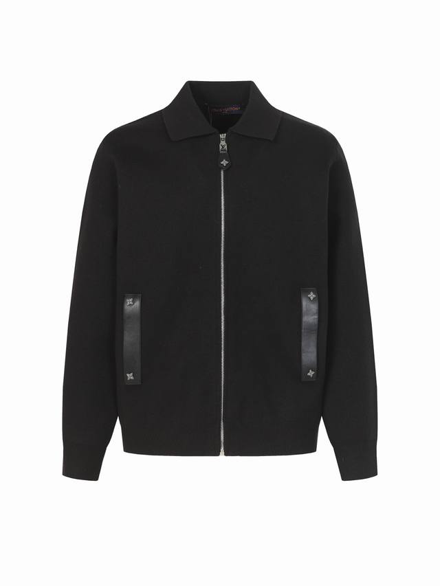 LV Louis Vuitton Leather Knit Wool Zip-Up Jacket Fabric: Made of Merino wool, th