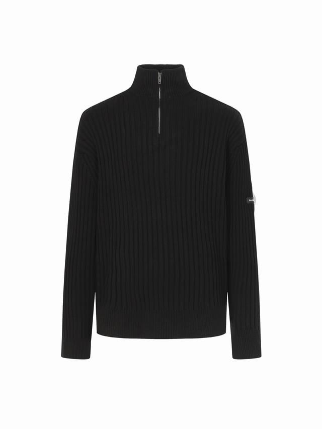 Blcg 25Fw High-neck half-zip sweater with sleeve patch. The core craftsmanship o