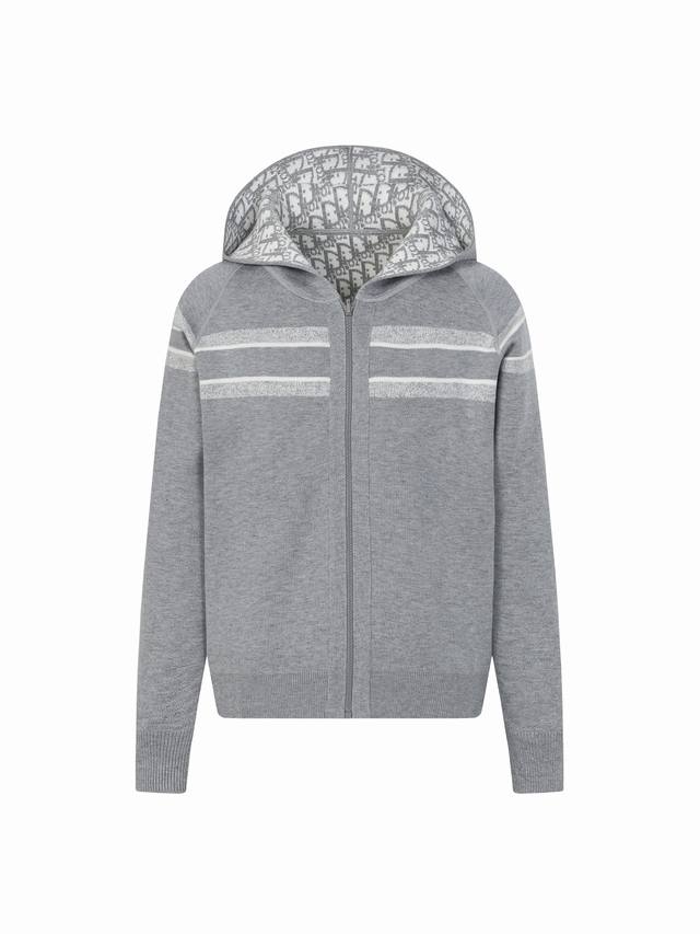 Dior Double-Sided Jacquard Cashmere Knit Hooded Hoodie in Light Grey (Original