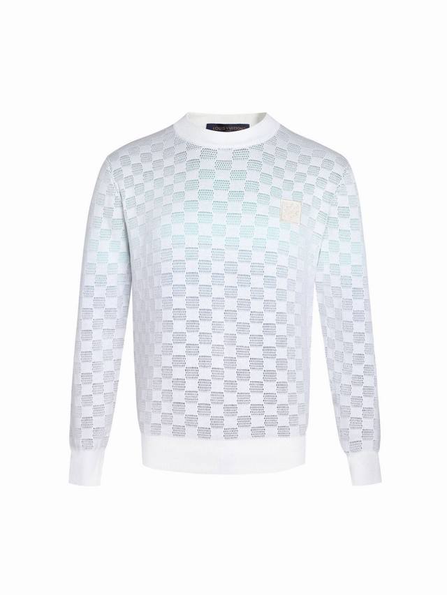 Original Quality 1V Louis Checkerboard Gradient Jacquard Crew Neck Sweater Color