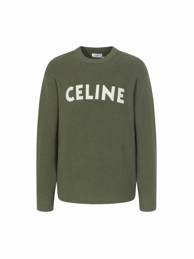 Celine Autumn/Winter Letter Crew Neck Knit Sweater. Fabric: Imported wool, hand-