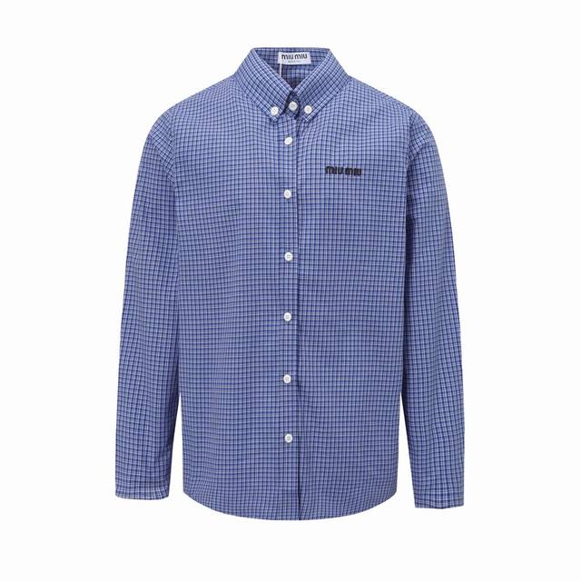 Official 1:1 Original Quality Miu Miu Fine Check Embroidered Long-Sleeve Shirt.