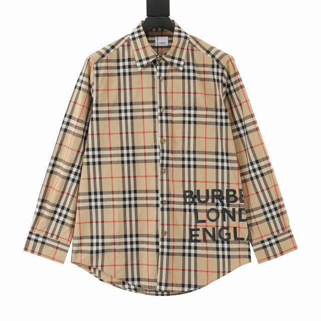 High-quality matching Burberry long-sleeved shirt with checkered hem and logo.
