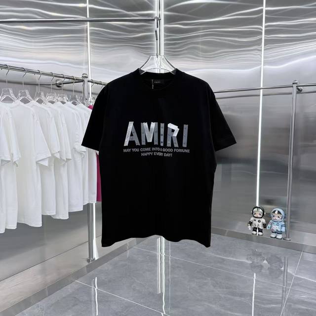 Amlri 2025 Spring/Autumn New Arrival 320g Round Neck Short Sleeve with Metal Riv