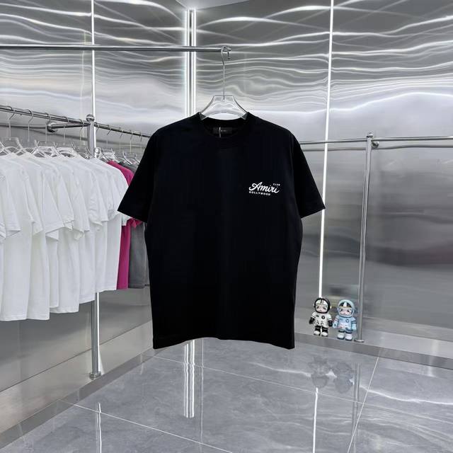 Amlri 2025 Spring/Autumn New Arrival 320g Round Neck Short Sleeve 3D Colored Sil