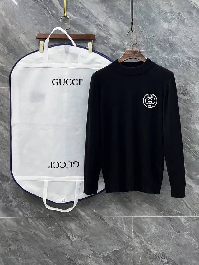 Gucci Classic Print Letter High Neck Sweater with All 3 Logos Premium Wool Blend