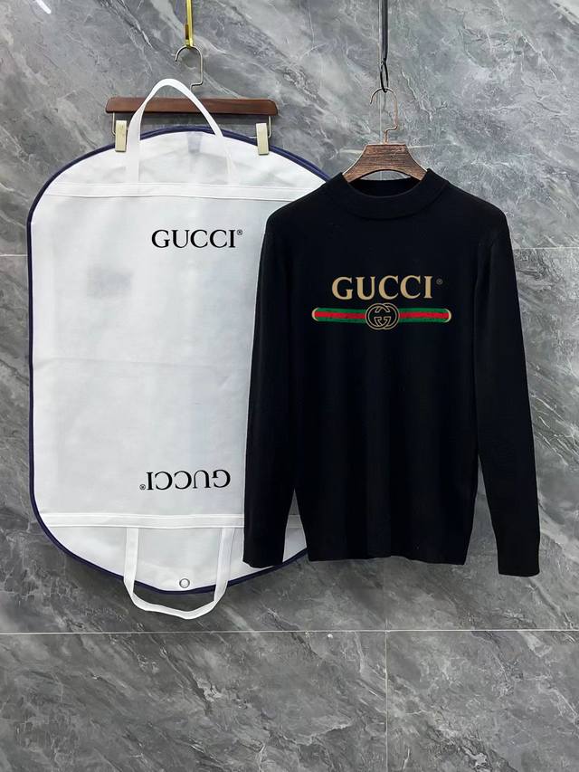 Gucci Classic Print Letter High Neck Sweater with All 3 Logos Premium Wool Blend