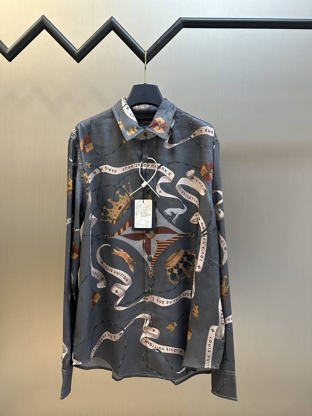 Lv Digital Direct-to-Gallery Printed Mulberry Silk Shirt Made of high-count fine