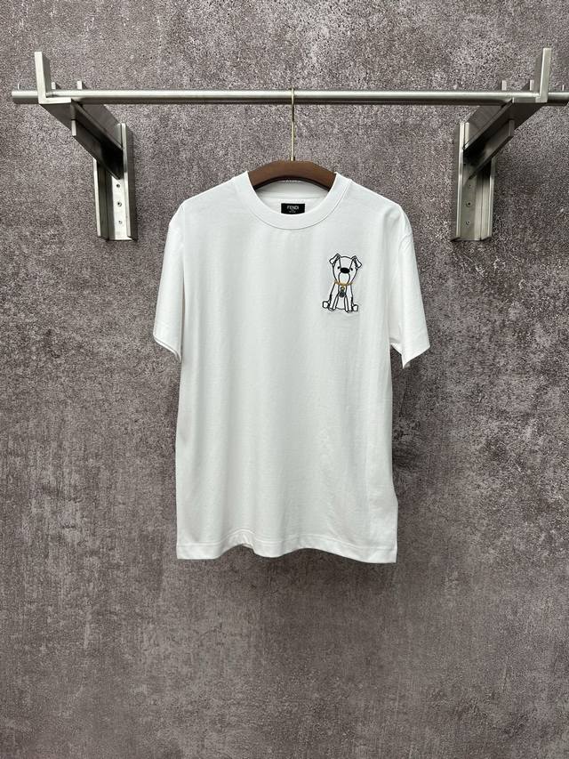 Fendi 2026 New Style Fendi Double F Puppy Chest Embroidery Unisex Crew Neck Shor