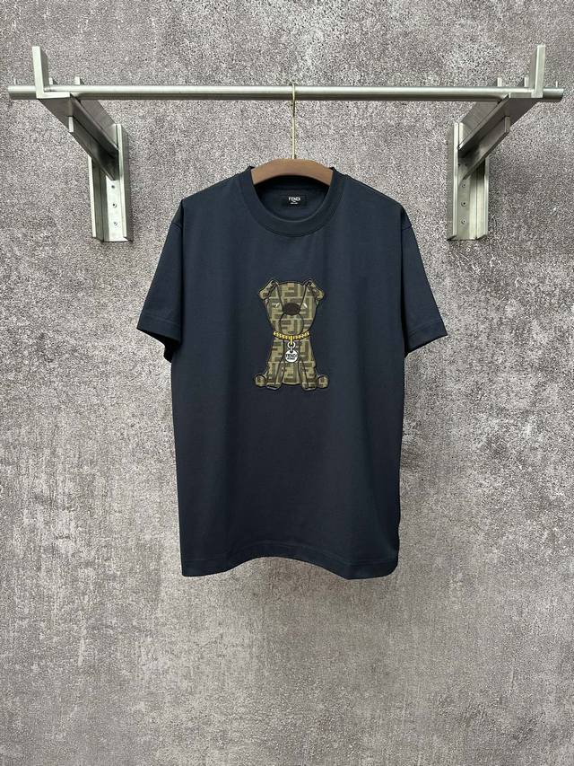Fendi 26Ss New Bear Embroidered Crew Neck Short-Sleeve T-Shirt. Made with 32-cou
