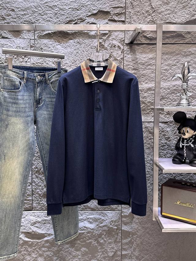 Bur* 25Ss Autumn/Winter New Long-Sleeved Collared Polo Shirt, High-End Version,